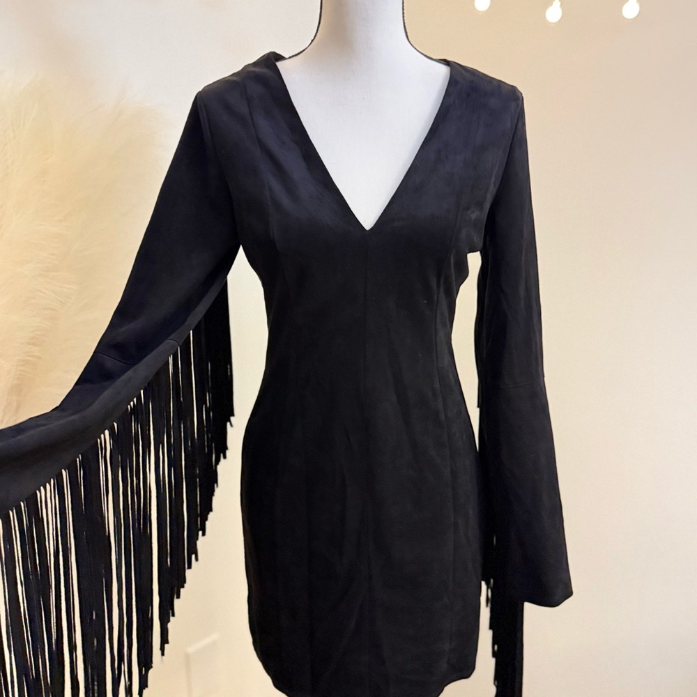 🌾 Stunning Black Fringe Sleeve Dress